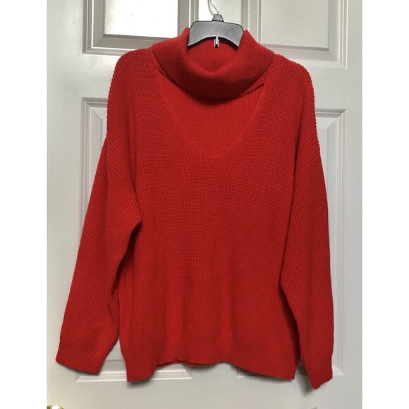 Bar III SWEATER-TOPS RED PLUS SIZE 2X TURTLE NECK AND V OPEN AND THE CHEST  KNIT - Picture 1 of 10